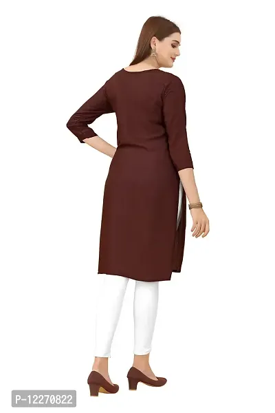 LADKU Women's Embroidered Rayon Straight Kurti for Women Brown-thumb2