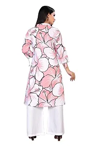 LADKU Women's Cotton Flower Printed Shirt Style A-line Kurta with White Plazzo Kurti for Women-thumb1