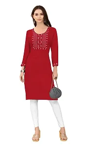 LADKU Womens Viscose Rayon Mirror Work Straight Casual Kurti, Kurti for Women, Mirror Work Kurti, Kurti Red-thumb3