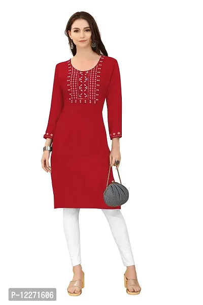 LADKU Womens Viscose Rayon Mirror Work Straight Casual Kurti, Kurti for Women, Mirror Work Kurti, Kurti Red-thumb4