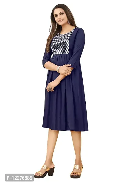LADKU Women's Embroidered Rayon Anarkali Kurti for Women Gowns for Women Navy-thumb4