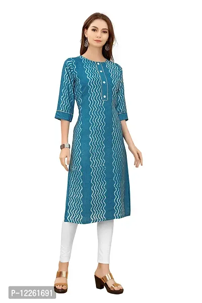 LADKU Fashion Women's Chanderi Batik Laheriya Print  Straight Stitched Kurti(Grey_Sequence)-thumb4