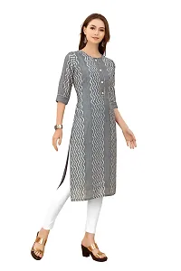 LADKU Fashion Women's Chanderi Batik Laheriya Print & Straight Stitched Kurti(Print_Sequence) Grey-thumb3