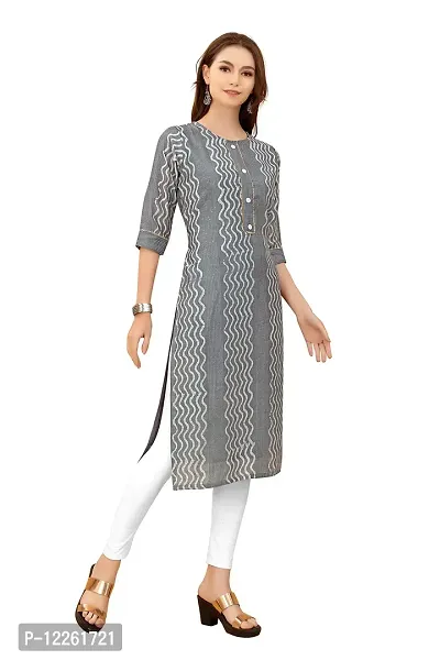 LADKU Fashion Women's Chanderi Batik Laheriya Print & Straight Stitched Kurti(Print_Sequence) Grey-thumb4