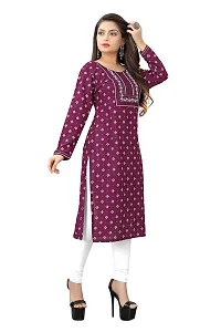 LADKU Women's Embroidered with Mirraw Work Rayon Straight Kurti for Women Wine-thumb3