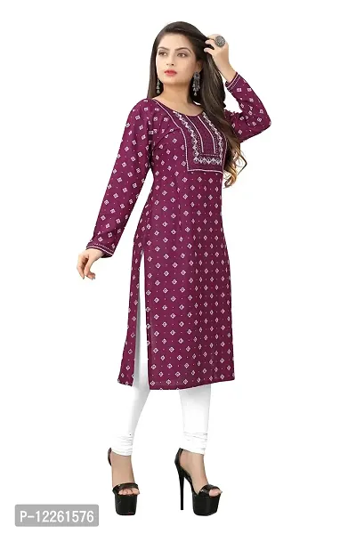 LADKU Women's Embroidered with Mirraw Work Rayon Straight Kurti for Women Wine-thumb4