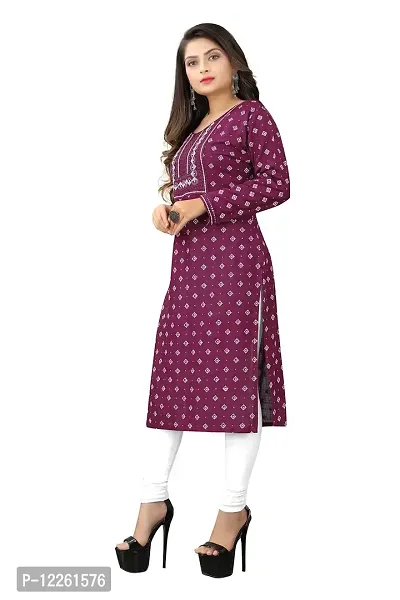 LADKU Women's Embroidered with Mirraw Work Rayon Straight Kurti for Women Wine-thumb3