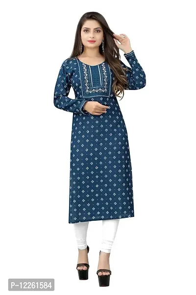 LADKU Women's Embroidered with Mirraw Work Rayon Straight Kurti for Women-thumb0