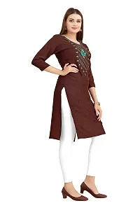 LADKU Women's Embroidered Rayon Straight Kurti for Women Brown-thumb2