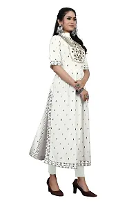 LADKU Women's Rayon Zari Butti Embroidery Flared Collar Kurti for Women's Long Kurti for Women Womens Kurti White-thumb2