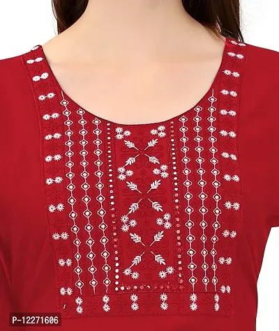 LADKU Womens Viscose Rayon Mirror Work Straight Casual Kurti, Kurti for Women, Mirror Work Kurti, Kurti Red-thumb5