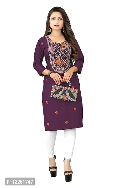 LADKU Women's Embroidered Rayon Straight Kurti for Women(Kero-S)-thumb0