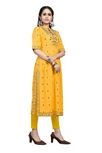 LADKU Women's Rayon Zari Butti Embroidery Flared Collar Kurti for Women's Long Kurti for Women Womens Kurti Yellow-thumb3