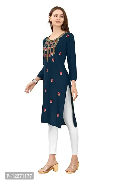 LADKU Women's Embroidered Rayon Straight Kurti for Women-thumb3