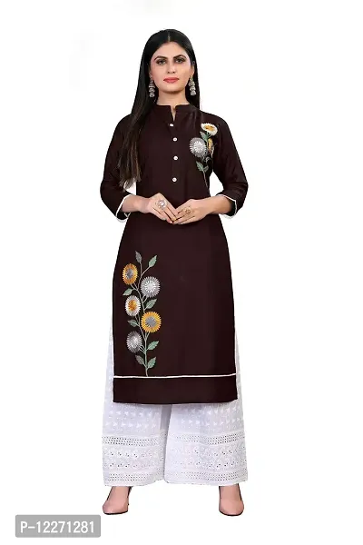 LADKU Wome's Emebroidry Work Rayon Kurti with Cotton Blend Plazzo Women's Kurti Kurti with Plazzo-thumb0