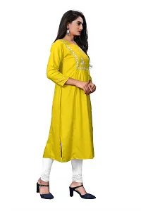 LADKU Women's Rayon Embroidered Work Latest Anarkali Designed Kurti Comfy Wear for Casual Function Kurti for Women Yellow-thumb2