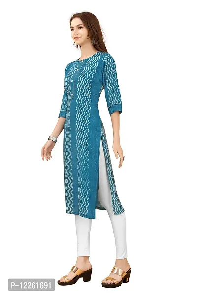 LADKU Fashion Women's Chanderi Batik Laheriya Print  Straight Stitched Kurti(Grey_Sequence)-thumb3