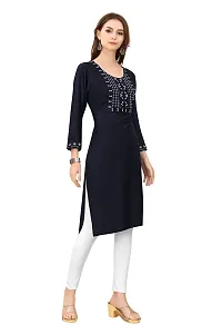 LADKU Womens Viscose Rayon Mirror Work Straight Casual Kurti, Kurti for Women, Mirror Work Kurti, Kurti Black-thumb2