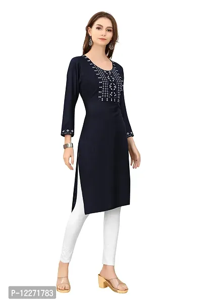 LADKU Womens Viscose Rayon Mirror Work Straight Casual Kurti, Kurti for Women, Mirror Work Kurti, Kurti Black-thumb3