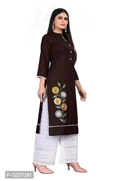 LADKU Wome's Emebroidry Work Rayon Kurti with Cotton Blend Plazzo Women's Kurti Kurti with Plazzo-thumb4