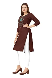 LADKU Women's Embroidered Rayon Straight Kurti for Women Brown-thumb3