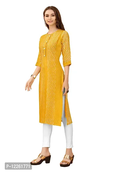 LADKU Fashion Women's Chanderi Batik Laheriya Print & Straight Stitched Kurti(Print_Sequence) Yellow-thumb3