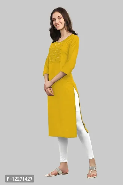 LADKU Womens Viscose Rayon Mirror Work Potli Design Straight Casual Kurti, Kurti for Women, Mirror Work Kurti-thumb3