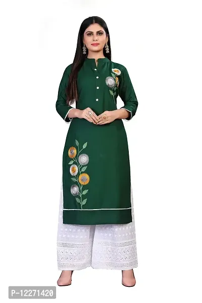 LADKU Wome's Emebroidry Work Rayon Kurti with Cotton Blend Plazzo Women's Kurti Kurti with Plazzo