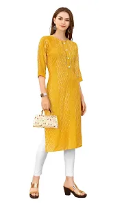 LADKU Fashion Women's Chanderi Batik Laheriya Print & Straight Stitched Kurti(Print_Sequence) Yellow-thumb3