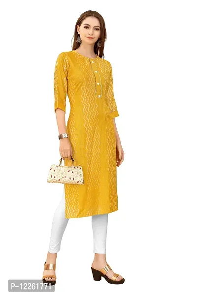 LADKU Fashion Women's Chanderi Batik Laheriya Print & Straight Stitched Kurti(Print_Sequence) Yellow-thumb4