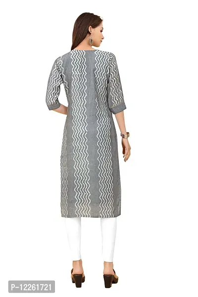 LADKU Fashion Women's Chanderi Batik Laheriya Print & Straight Stitched Kurti(Print_Sequence) Grey-thumb2