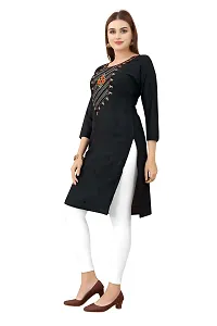 LADKU Women's Embroidered Rayon Straight Kurti for Women Black-thumb3