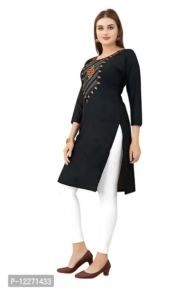 LADKU Women's Embroidered Rayon Straight Kurti for Women Black-thumb4