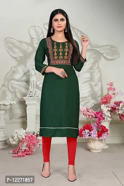 LADKU Emebroidery Work Three-Line Rayon Kurti (Small, Green)-thumb5