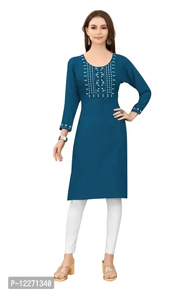 LADKU Womens Viscose Rayon Mirror Work Straight Casual Kurti, Kurti for Women, Mirror Work Kurti, Kurti-thumb0