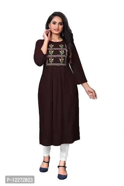 LADKU Women's Rayon Latest Anarkali Designed Kurti Comfy Wear for Function Kurti for Women, Anarkali Kurti for Womens-thumb0