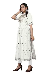 LADKU Women's Rayon Zari Butti Embroidery Flared Collar Kurti for Women's Long Kurti for Women Womens Kurti White-thumb3