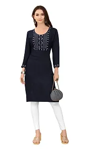 LADKU Womens Viscose Rayon Mirror Work Straight Casual Kurti, Kurti for Women, Mirror Work Kurti, Kurti Black-thumb3