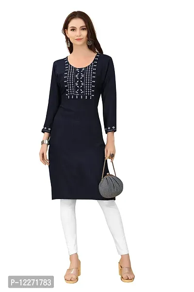 LADKU Womens Viscose Rayon Mirror Work Straight Casual Kurti, Kurti for Women, Mirror Work Kurti, Kurti Black-thumb4