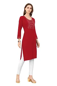 LADKU Womens Viscose Rayon Mirror Work Straight Casual Kurti, Kurti for Women, Mirror Work Kurti, Kurti Red-thumb2