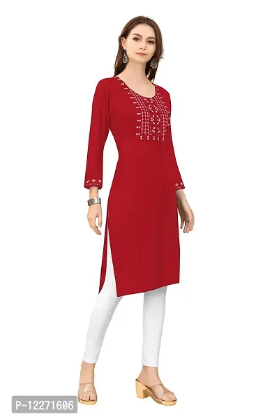 LADKU Womens Viscose Rayon Mirror Work Straight Casual Kurti, Kurti for Women, Mirror Work Kurti, Kurti Red-thumb3