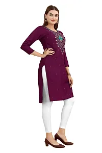 LADKU Women's Embroidered Rayon Straight Kurti for Women Wine-thumb3