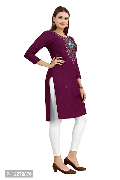 LADKU Women's Embroidered Rayon Straight Kurti for Women Wine-thumb4