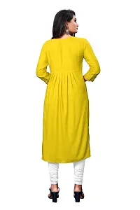 LADKU Women's Rayon Embroidered Work Latest Anarkali Designed Kurti Comfy Wear for Casual Function Kurti for Women Yellow-thumb1