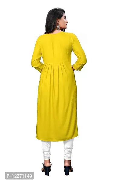 LADKU Women's Rayon Embroidered Work Latest Anarkali Designed Kurti Comfy Wear for Casual Function Kurti for Women Yellow-thumb2