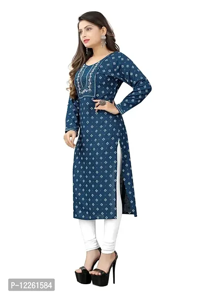 LADKU Women's Embroidered with Mirraw Work Rayon Straight Kurti for Women-thumb3