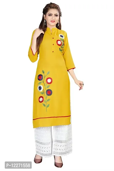 LADKU Wome's Emebroidry Work Rayon Kurti with Cotton Blend Plazzo Women's Kurti Kurti with Plazzo