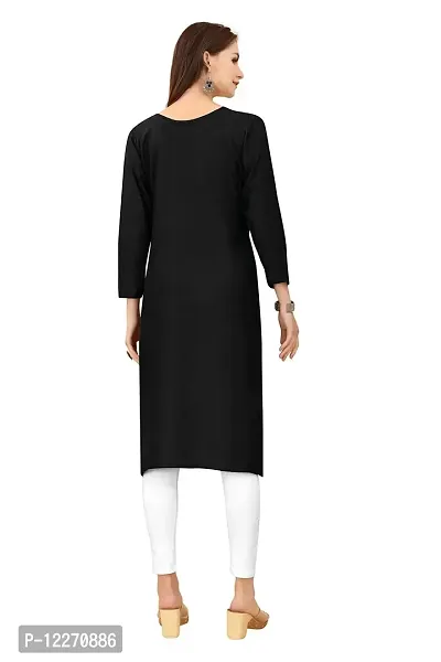 LADKU Women's Embroidered Rayon Straight Kurti for Women Black-thumb2