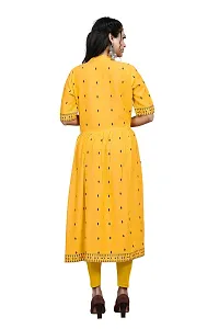 LADKU Women's Rayon Zari Butti Embroidery Flared Collar Kurti for Women's Long Kurti for Women Womens Kurti Yellow-thumb1