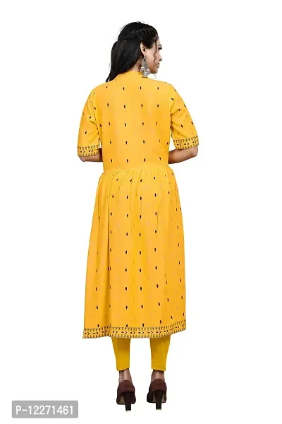 LADKU Women's Rayon Zari Butti Embroidery Flared Collar Kurti for Women's Long Kurti for Women Womens Kurti Yellow-thumb2